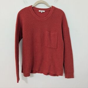 Madewell Thompson Pocket Pullover Sweater Ribbed Knit Red Orange Small S